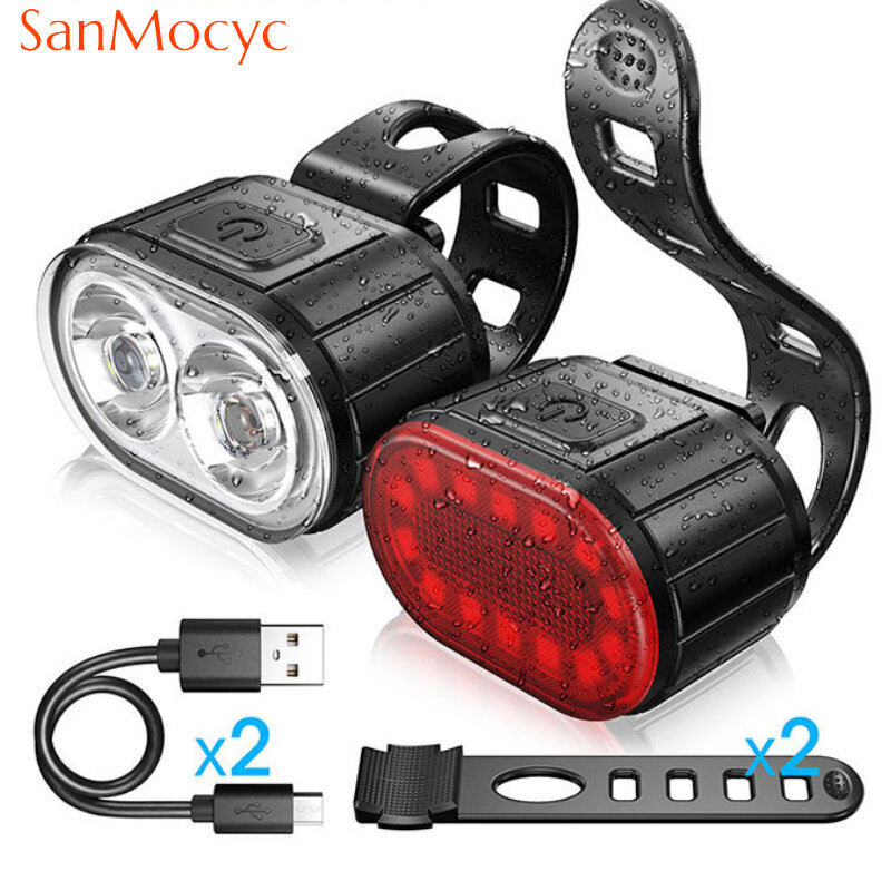 Комплект велосипедных передних и задних фар, фсветильник для горного велосипеда с зарядкой через USB, водонепроницаемый светодиодный задний фонарь, Аксессуары для велосипеда