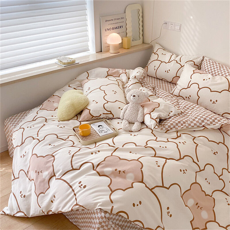 Fashion Bedding Set Cartoon Printed Duvet Cover Flat Sheet for Kids Child Soft Comfort Bed Linens Dormitory Bedroom Home Textile