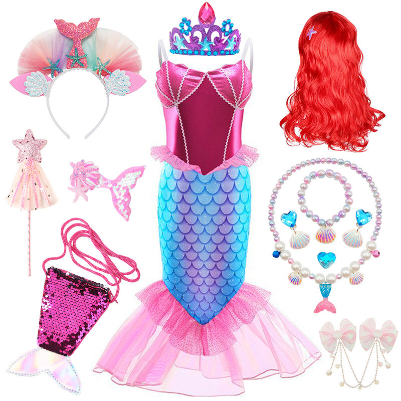 Pakaian kostum putri duyung anak perempuan, Gaun Ariel musim panas, kostum pesta Prom, acara ulang tahun, karnaval, Vestido anak perempuan