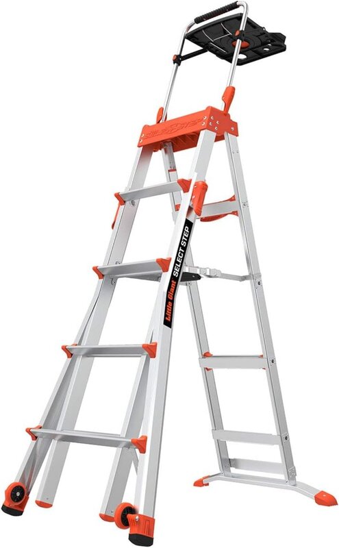 Kleine Gigantische Ladders, Selecteer Stap Met Airdeck-Accessoire, 5-8 Voet, Trapladder, Aluminium, Type 1a, 300 Lbs Gewichtsclassificatie
