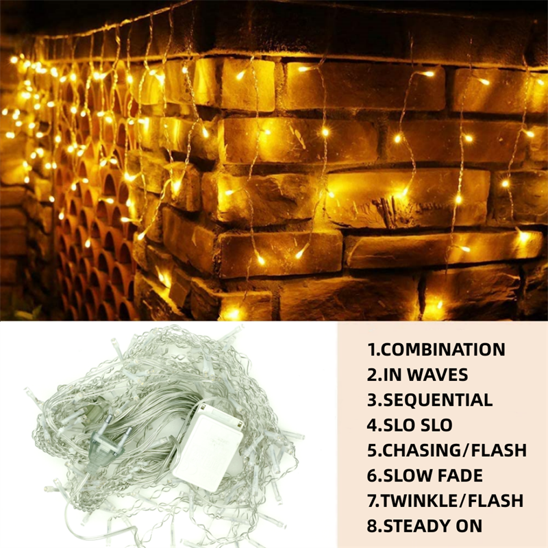 Natal Cachoeira Luzes LED, Cortina String Lights, Decoração ao ar livre, Droop 0.4-0.6m, Festa Ggarden Eaves, 5m
