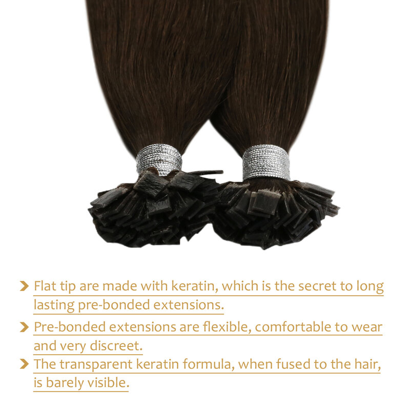 Ugeat-extensiones de cabello de punta plana, cabello humano Remy Fushion, 14-24 ", 50 hebras/paquete, extensiones de queratina Natural