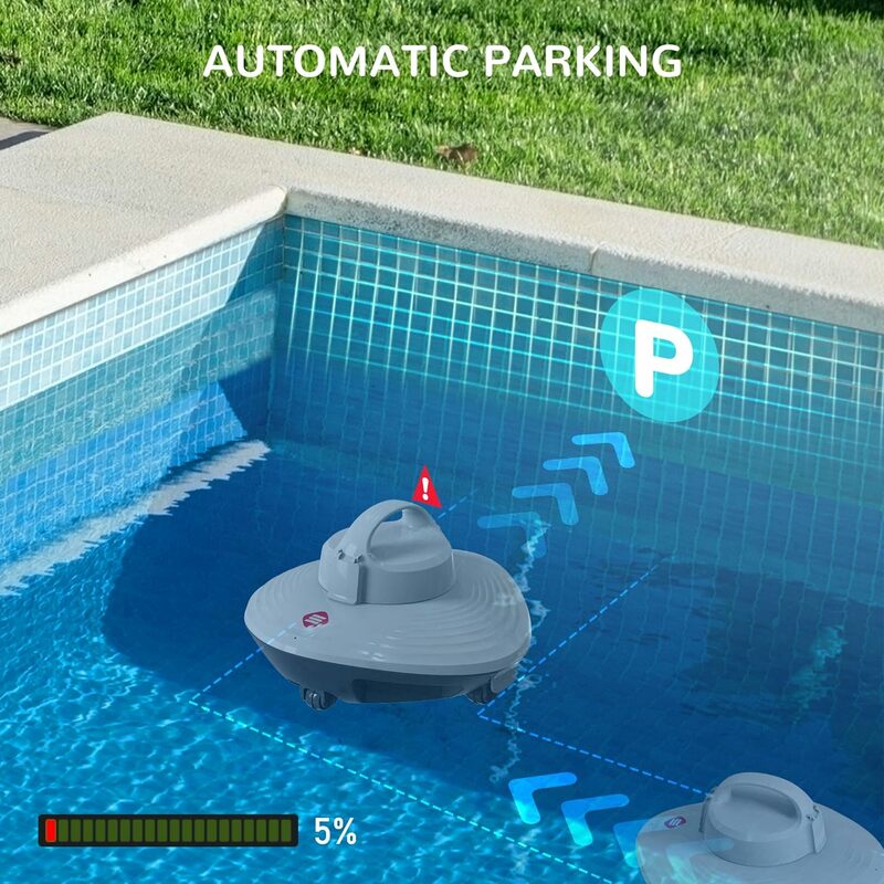 Seauto-vácuo sem fio para piscina para natação acima do solo e inground, limpador automático de água com alça superior