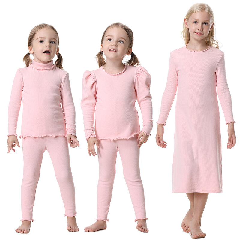 Сестры, братья, семья, однотонная одежда с пышными рукавами и круглым вырезом, подходящие Детские наряды, Повседневные базовые костюмы для девочек, пижамы для маленьких мальчиков