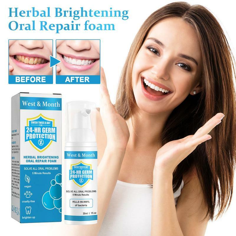 Mousse blanqueador dental de 30ml, limpiador de manchas de dientes, elimina el aliento, refresca los dientes, espuma para higiene bucal