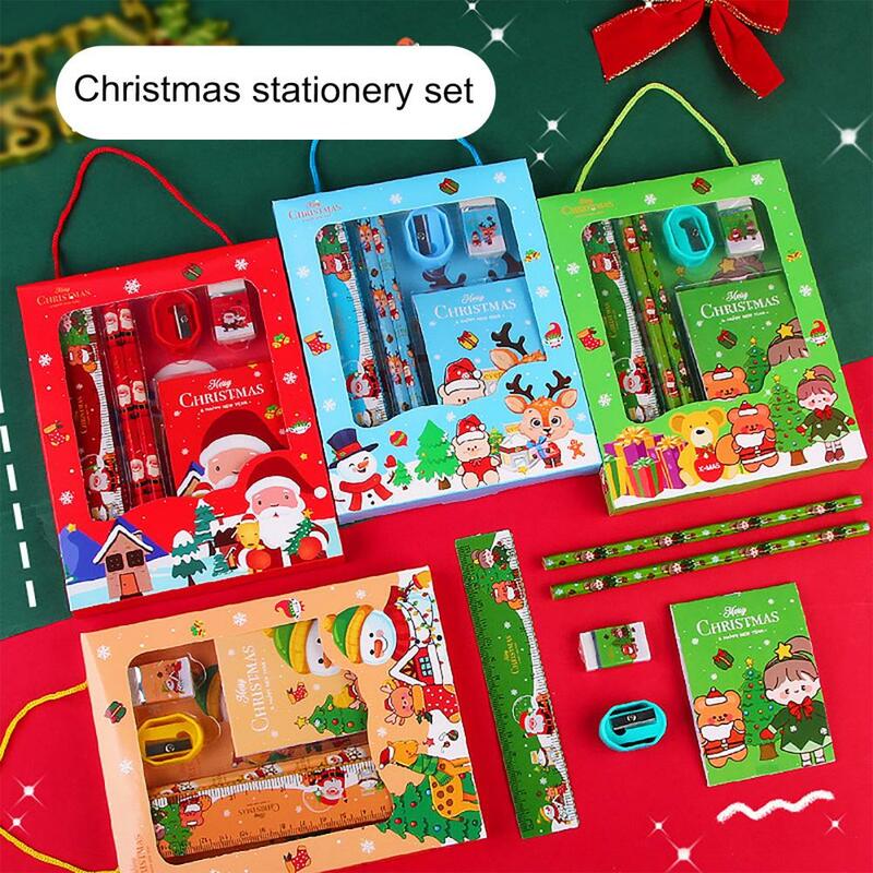 Christmas Stationery Set Cartoon Xmas Pattern Pencil Sharpener Erasers Pencils Kawaii School Rewards School Stationery Supplies