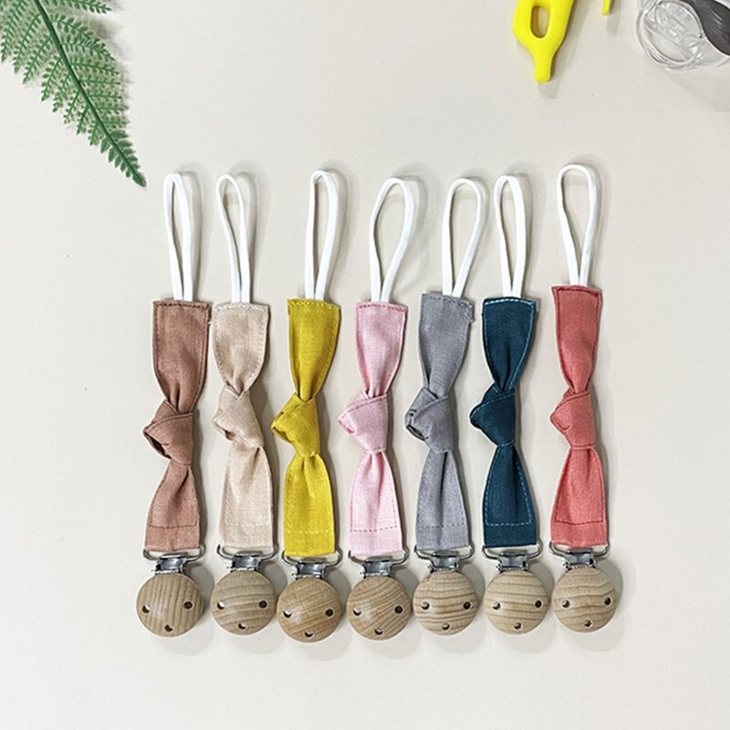 1pc Cotton Linen Baby Pacifier Clips Chain BPA Free Newborn Wooden Appease Soother Clip Rodent Nipples Holder Dummy Holder