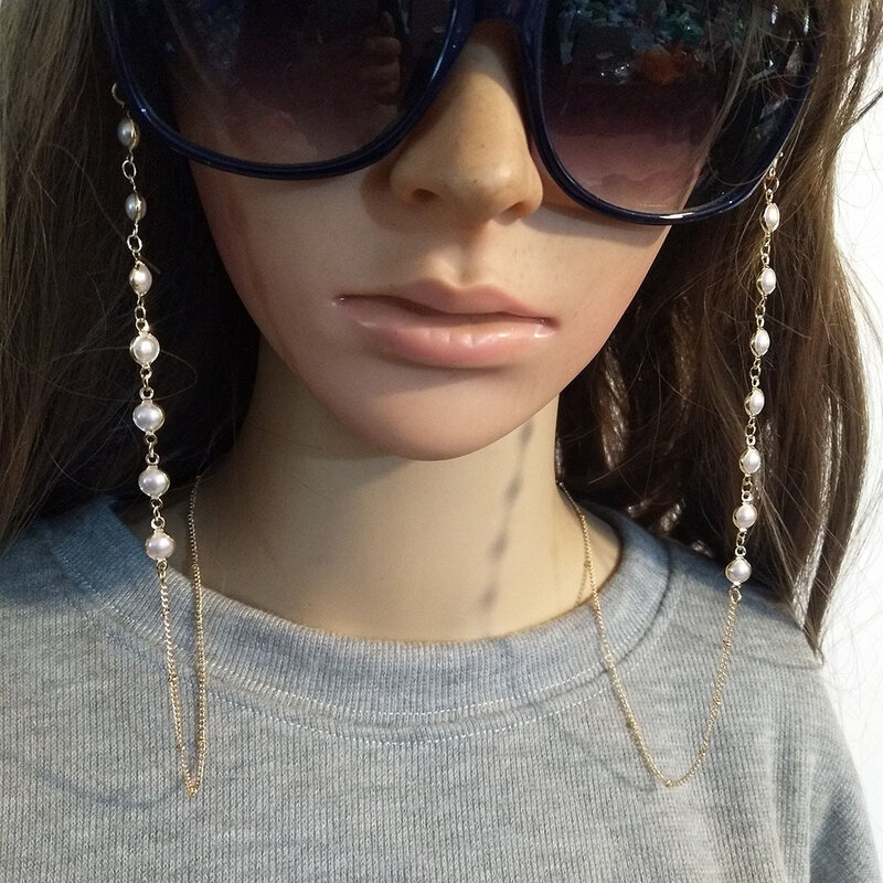 Renya-cadena para gafas de lectura, cadena de perlas de imitación, Color dorado, a la moda, con cordón