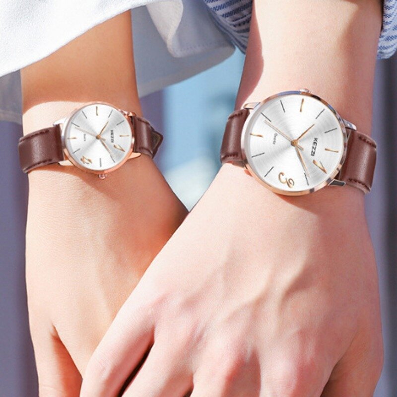 Relógio impermeável para casal masculino e feminino, pulseira de couro, amor, Senior Simple, moda, 1314