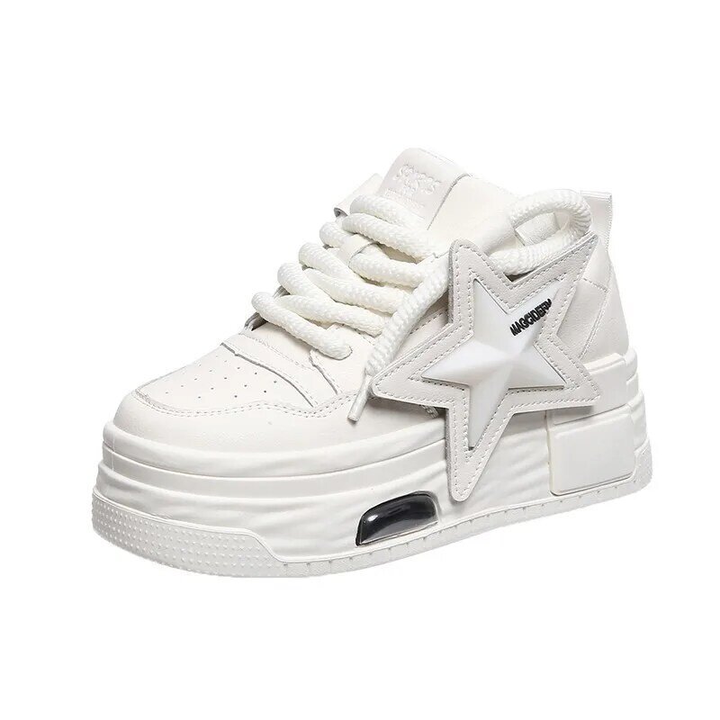 Women's shoes are lightweight, fashionable and versatile, casual white shoes, matsutake thick-soled sneakers