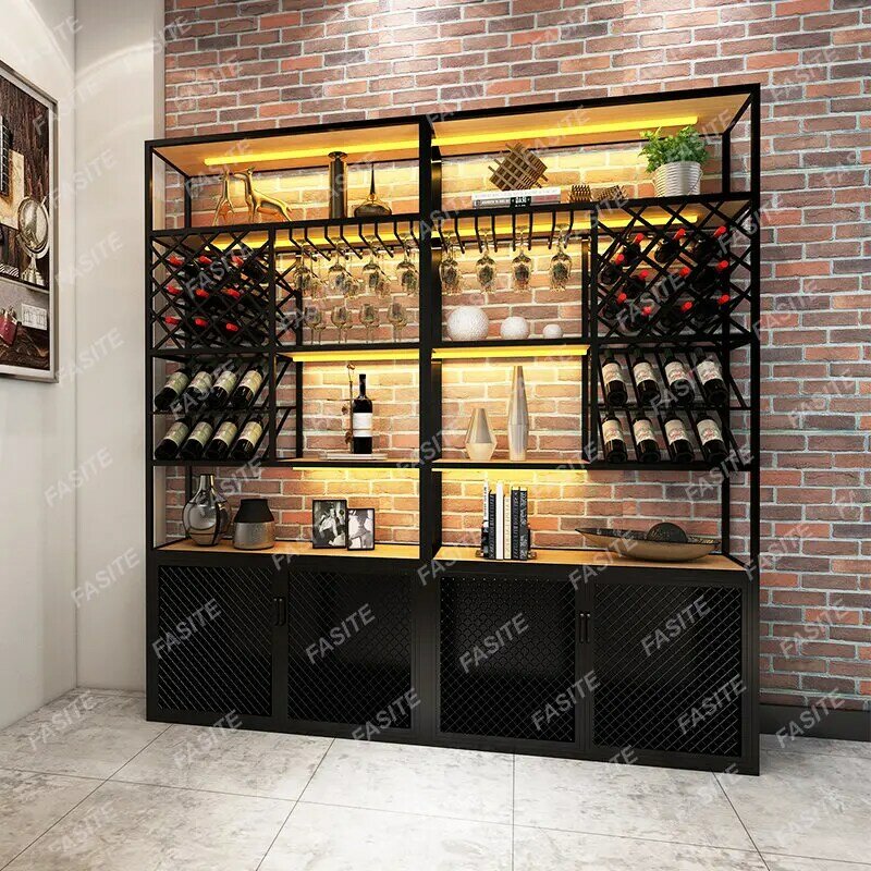 Современный минималистичный винный шкаф, железная Винная стойка, напольный винный шкаф, витрина, подставка под заказ, светящаяся стойка для хранения