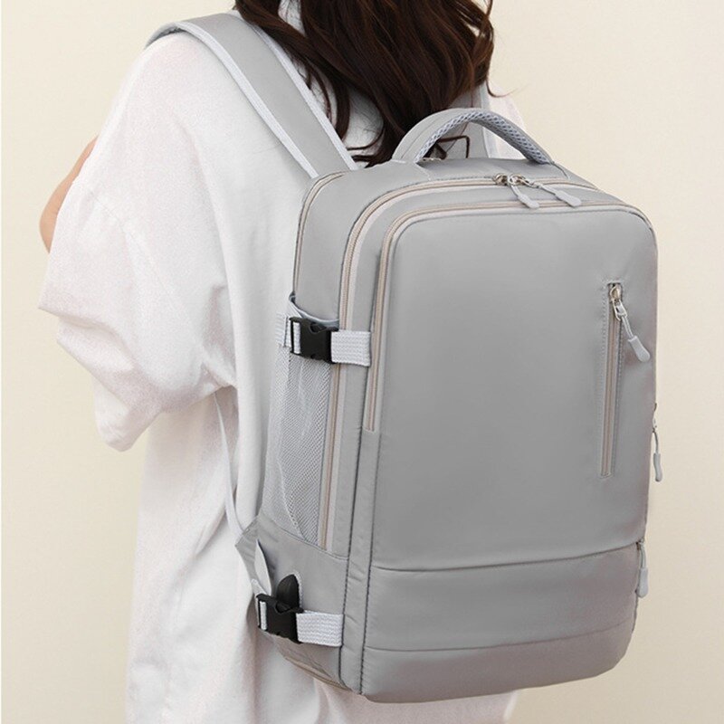 Tas ransel perjalanan wanita, ransel anti air untuk gadis remaja, tas sekolah Laptop pengisian daya USB dengan tali koper kasual
