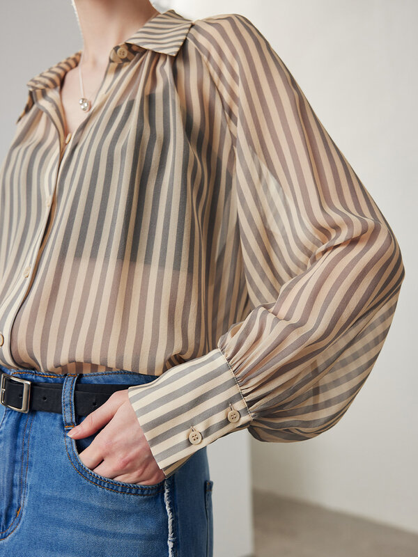 Рубашка SuyaDream Женская в полоску, из 100% натурального шелка, с рукавами реглан, модель 2024 года, повседневный топ на весну и лето