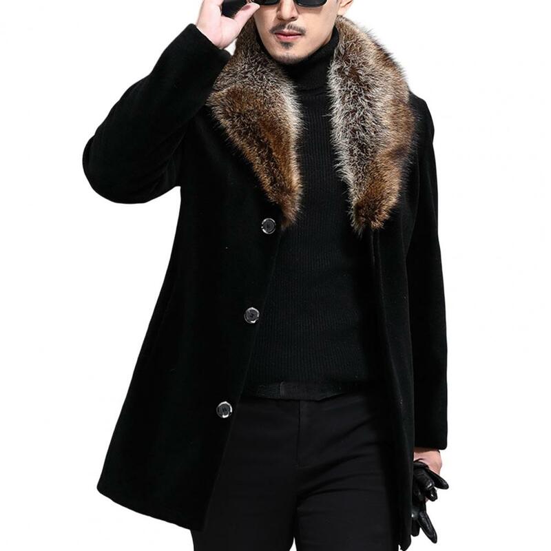 Casaco de lã masculino tamanho grande gola de pele do falso engrossar fino coldproof topo outwear outono inverno blusão jaqueta