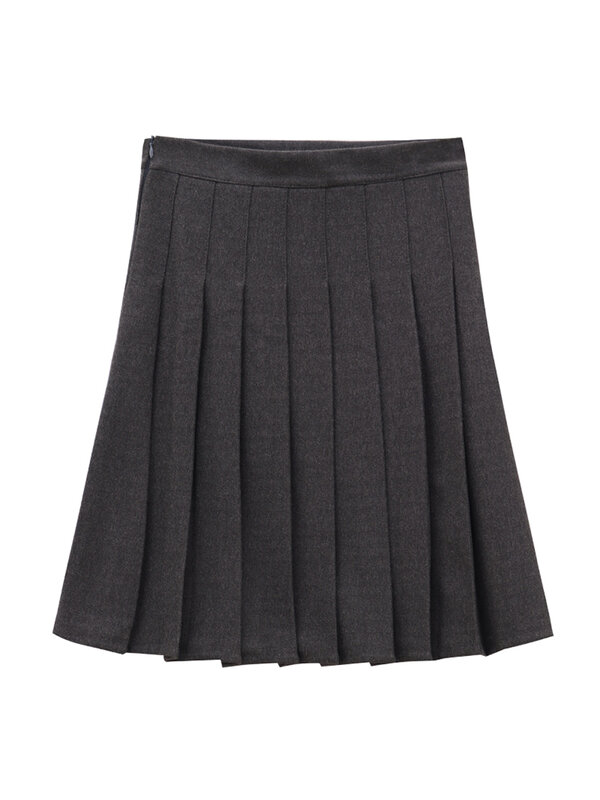 College Style Tweed Bustier Skirt Female Spring 2024 Solid Playful Cute Dark Gray High Waist Pleated Mini Skirt