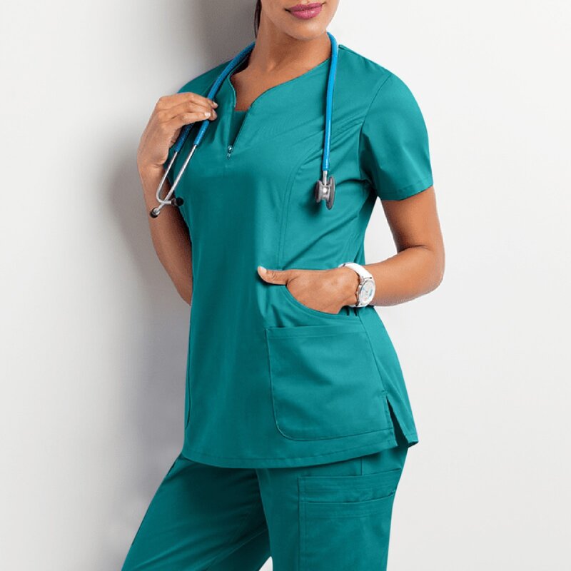 Uniformes de enfermeira mulher 2022 manga curta com decote em v topos esfrega uniformes médicos mulheres verão camisa casual uniformas clinicos muje