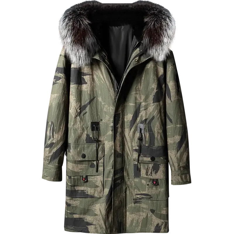 Nature Fur Men's Parkas Men Rabbit Fur Liner Silver Fox Fur Collar Mink Fur Coat Male Top Man Midium Winter Jackets 2022 Jaqueta