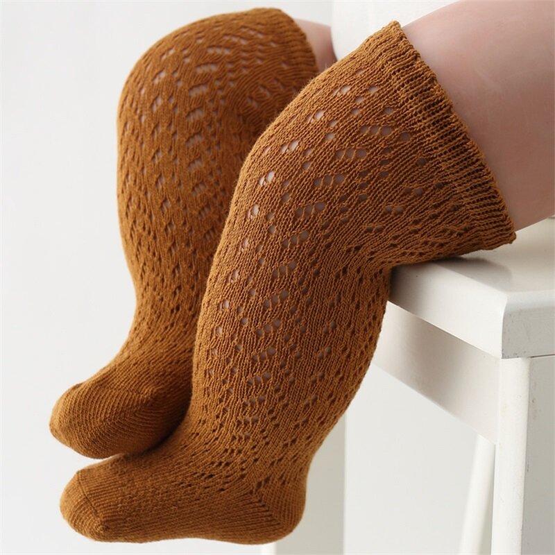 VISgogo Baby Stockings Elastic Hollowed Solid Color Soft Lightweight Summer Socks for Girls Boys 0-24Months