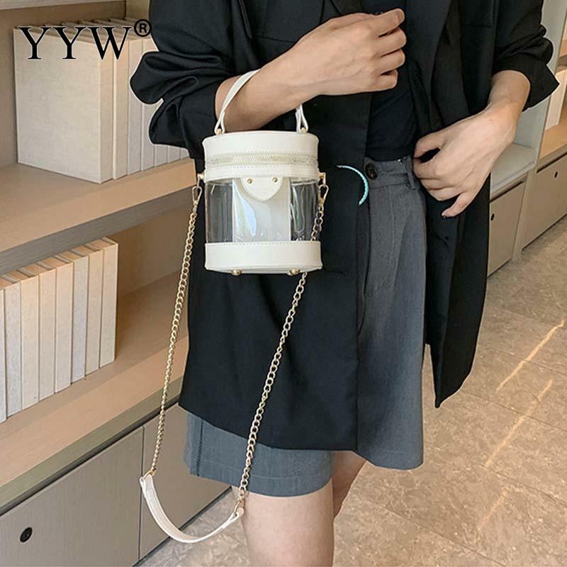 حقيبة يد نسائية عصرية شفافة مستديرة مصنوعة من مادة الكلوريد متعدد الفينيل للنساء حقيبة كتف واحدة ذات سعة كبيرة