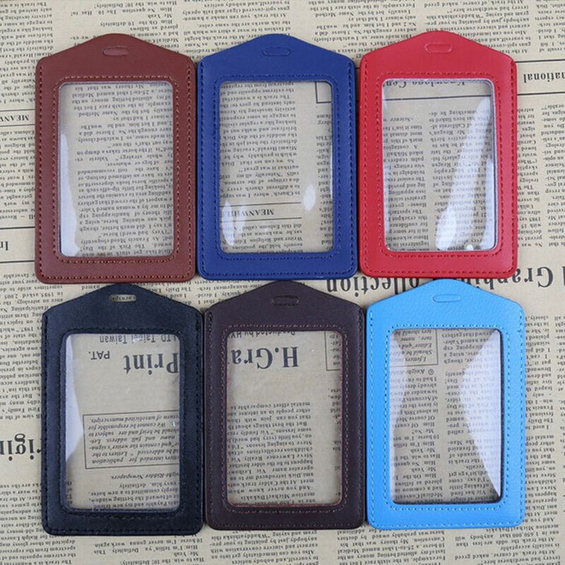 PU Leather ID Badge Case Clear and Color Border Lanyard Holes Bank Credit Card Holders ID Badge Holders Accessories DropShipping