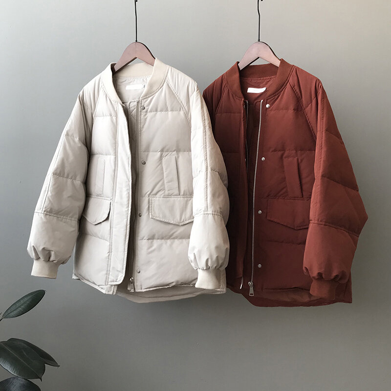 QOERLIN-Chaqueta de algodón con cremallera para mujer, abrigo grueso y cálido, informal, coreano, con bolsillo, para invierno