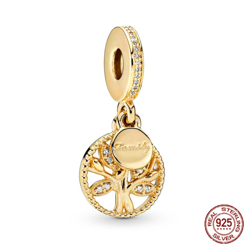 925 Sterling Silber vergoldet Stammbaum festliche Glocke Weihnachts baum baumeln Charm Perlen passen original Pandora Armband Schmuck
