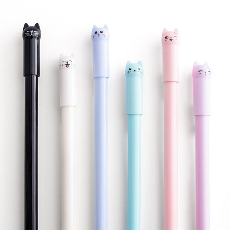 Гелевая ручка с милым котом, 6 шт./компл., 0,38 мм, креативная Милая нейтральная чернильная ручка, подарок для детей, школьные и офисные канцелярские принадлежности для письма