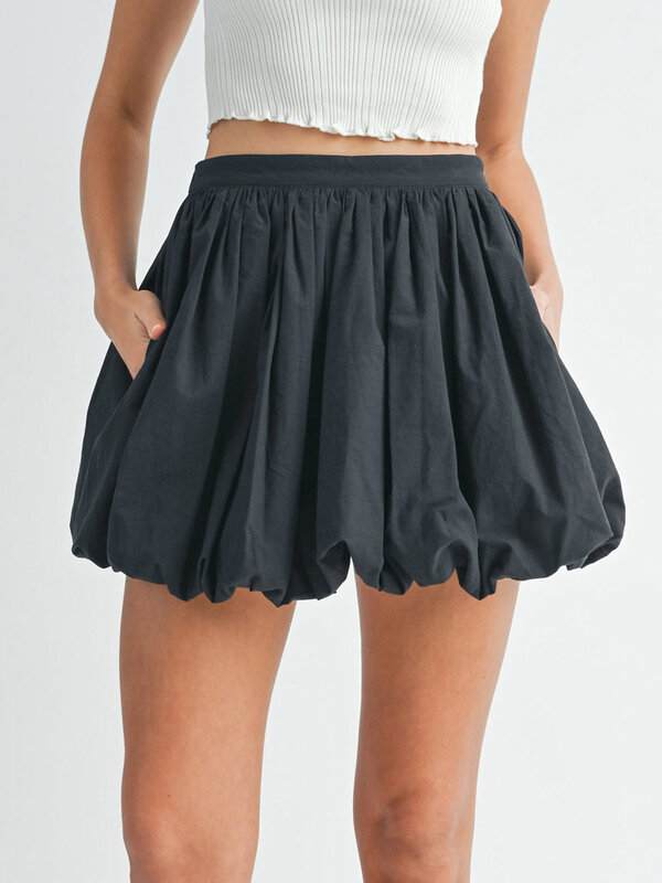 Women Summer Y2K Elastic Low Waist Mini Skirt Casual Bubble Ruffle Hem Short Skirts Basic Loose Going Out Short Sundresses