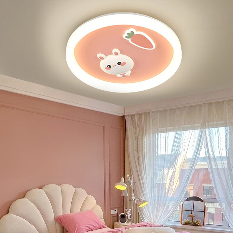 Cute Children's Room Ceiling Light Creative Pink Rabbit Lamp Modern Home Furnishings Luminaire Living Room Led Lights