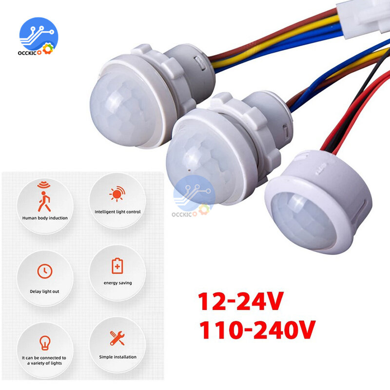 AC110-240V Sakelar Lampu Sensor Otomatis LED PIR Deteksi Sensor Gerak Inframerah Mini LED Lampu Malam Sensitif Dalam Ruangan Luar Ruangan