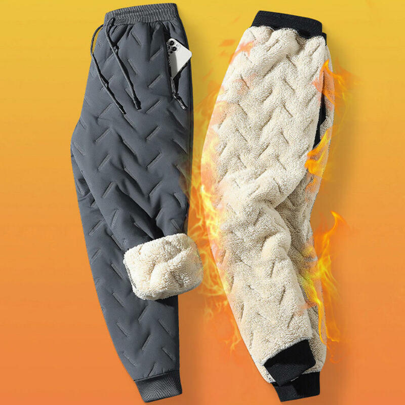 Winter Men Plush Thick Fleece Sweatpants Lambswool Thermal Trousers Waterproof Windproof Warm Cotton Casual Pants New 2023