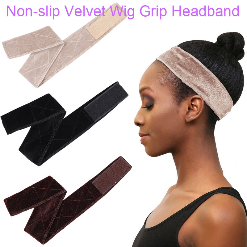 5.5cm Width Non-slip Wig Grip Headband Soft Velvet Hair Band For Fastern Wig Adjustable Wig Band For Women Black Scarf Head 1Pcs