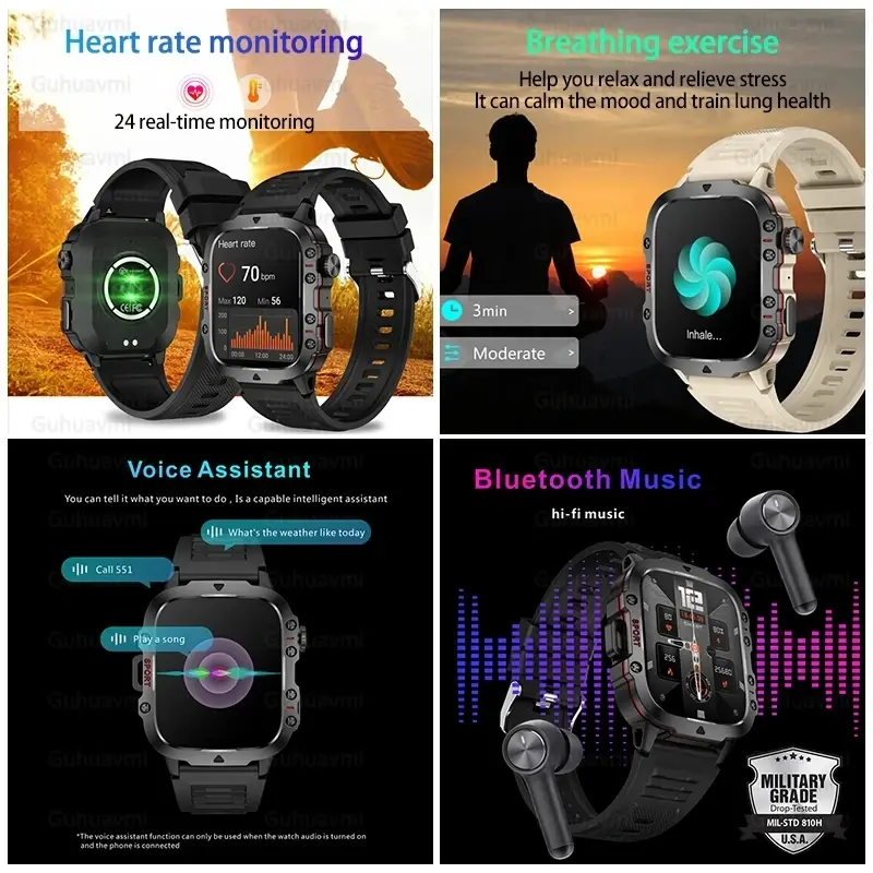 Smartwatch esportivo à prova d'água para homens, chamada bluetooth, oxigênio no sangue, smartwatch, Huawei, Xiaomi, tela 1.96 ", 420 mAh, esporte