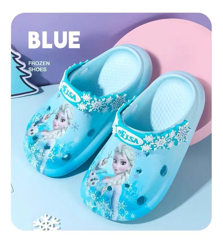 Детские сандалии с дырками Disney, летние домашние тапочки для девочек, сандалии принцессы Эльзы с мультяшным принтом «Холодное сердце», тапочки, уличная пляжная обувь