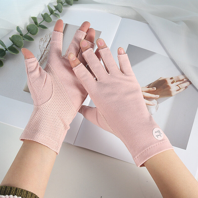 Sommer Anti-UV-Sonnenschutz Outdoor atmungsaktive Handschuhe dünne Fahr handschuhe Touchscreen Reit handschuhe Halb finger Baumwolle Damen Spitze