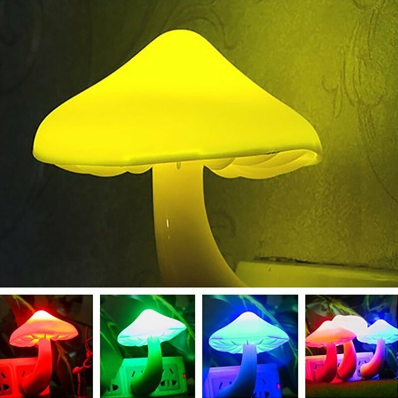 Colorful Mushroom Nightlight Led Night Light Mushroom Wall Socket Lamp Light-control Sensor Bedroom Light Home Decor US Plug
