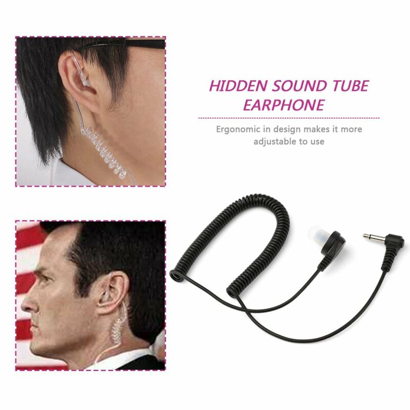Acoustic Tube Earpiece Headset, Alto-falante Rádio de 2 Vias, Mic Flexível, Ouvir Solteiro, Apenas Receber, Seco, Comum, 3,5mm