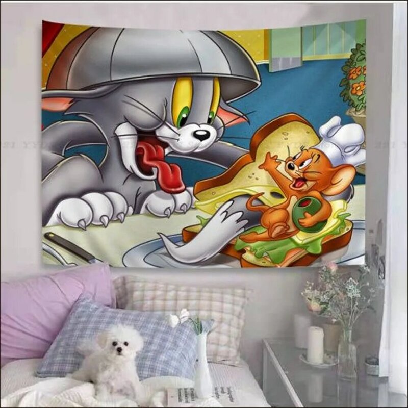 T-tom i J-Jerry koty gobelin z kolorowymi gobelinami na ścianę wiszące artystyczne gobeliny ścienne gobelin Mandala prześcieradła