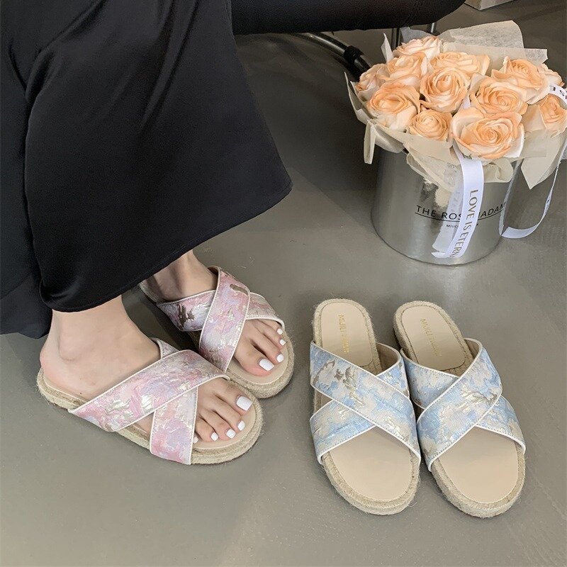 2024 Woven Fisherman's Sandals and Slippers for Women's Summer Cross Over Wearing Flat Bottomed Casual Sandals On The Beach