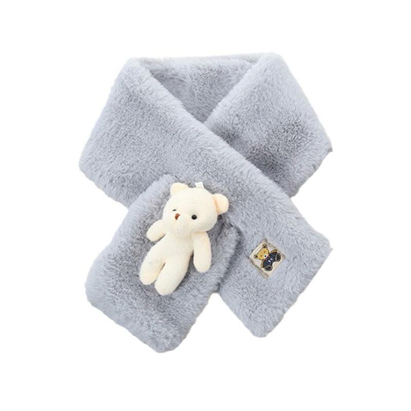 겨울 플러시 스카프, 귀여운 만화, 작은 흰색 곰, 따뜻한 두꺼운 여아 목, 다목적 에디션, 어린이 한국 및 부모 E9p5