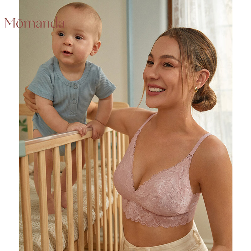 MOMANDA Lace Wirefree  Maternity Nursing Bra Sexy Breastfeeding Lightly Padded Lingerie Bralette For Pregnant Women Lactation
