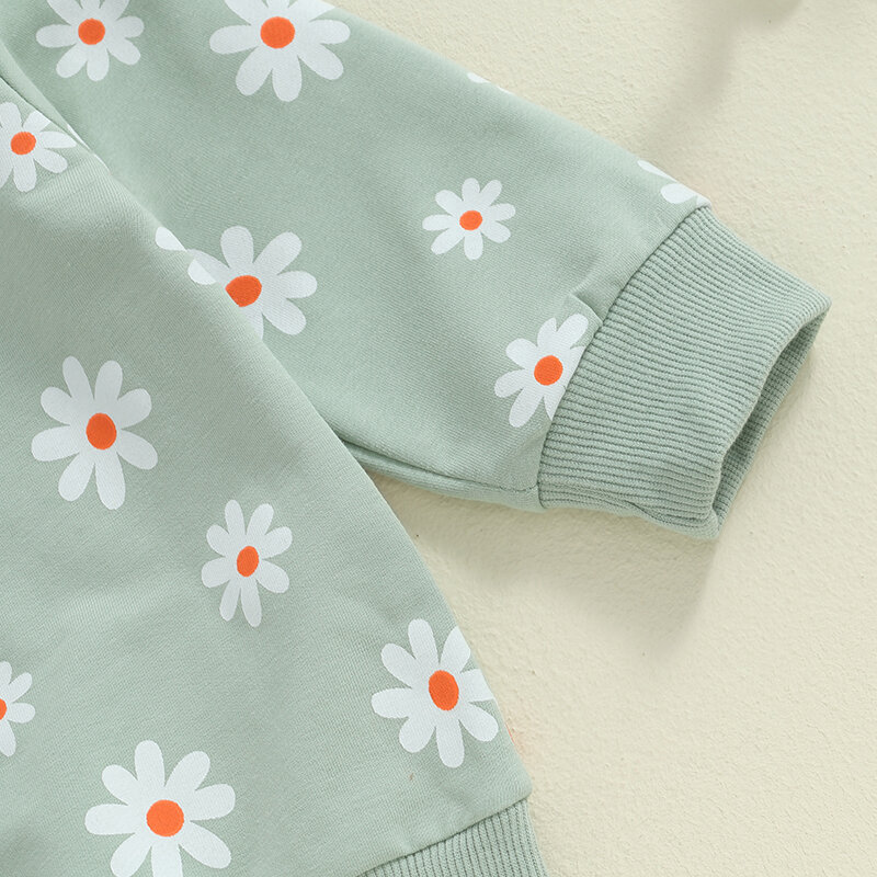 Suefunskry-Conjunto de 2 piezas para niña pequeña, sudadera de manga larga con estampado de flores, Pullover, pantalones de cintura elástica con bolsillos, otoño
