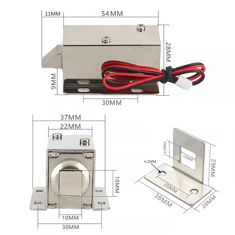 Fechadura eletromagnética pequena da porta, fechamento elétrico do parafuso, controle de acesso, CC 12V, 24V