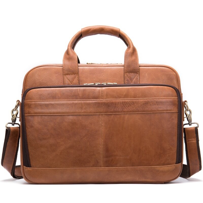 Retro Business Briefcase Men Genuine Leather Handbags Casual 15.6 Inch Laptop Bag Daily Working Shoulder Bags Male Documents bag