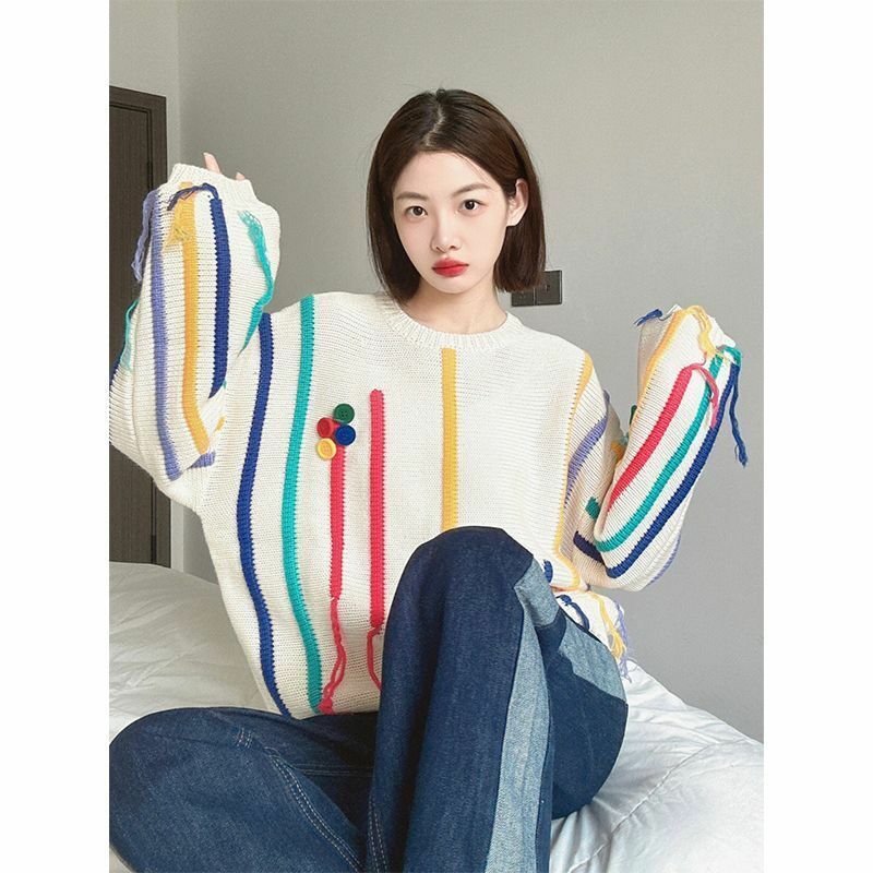 Soft Sweater Y2k Aesthetics Top Class Clothing Women's Fashion Loose Pullover  Autumn and Winter   X120