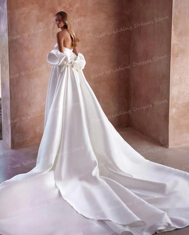 Modern 2024 Wedding Dresses Sexy Sleeveless A Line Women's Bridal Gowns Sweetheart Backless Satin Sweep Train Formal Vestidos