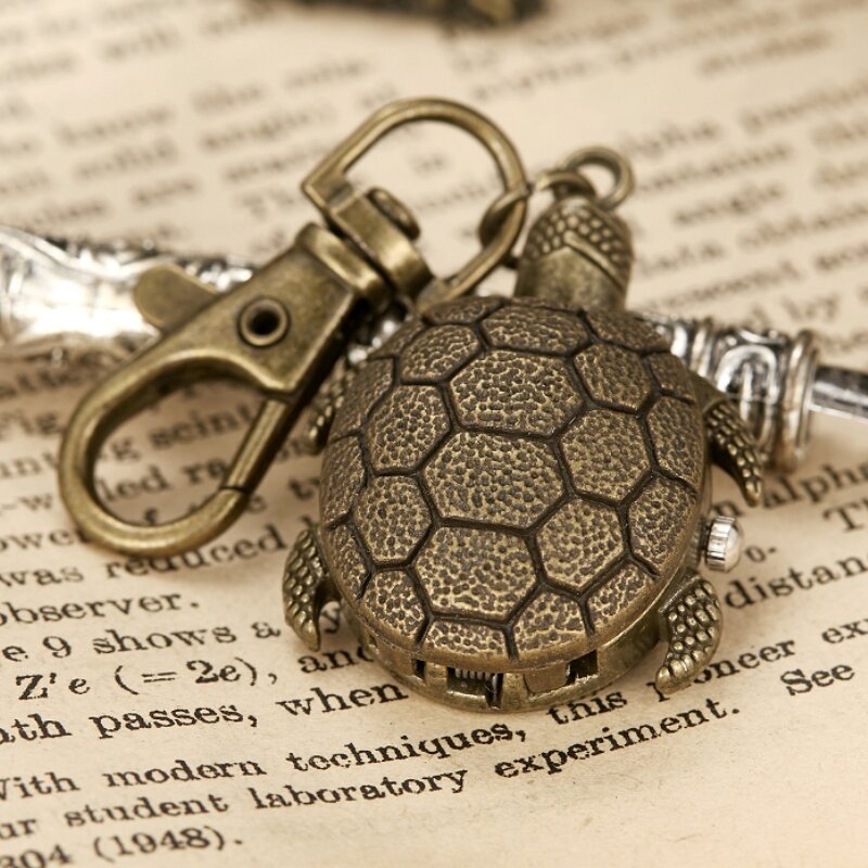 Reloj colgante de cadena para hombre y mujer, pulsera de bolsillo con diseño Retro de tortuga de bronce antiguo, longevidad, venta al por mayor, 2023