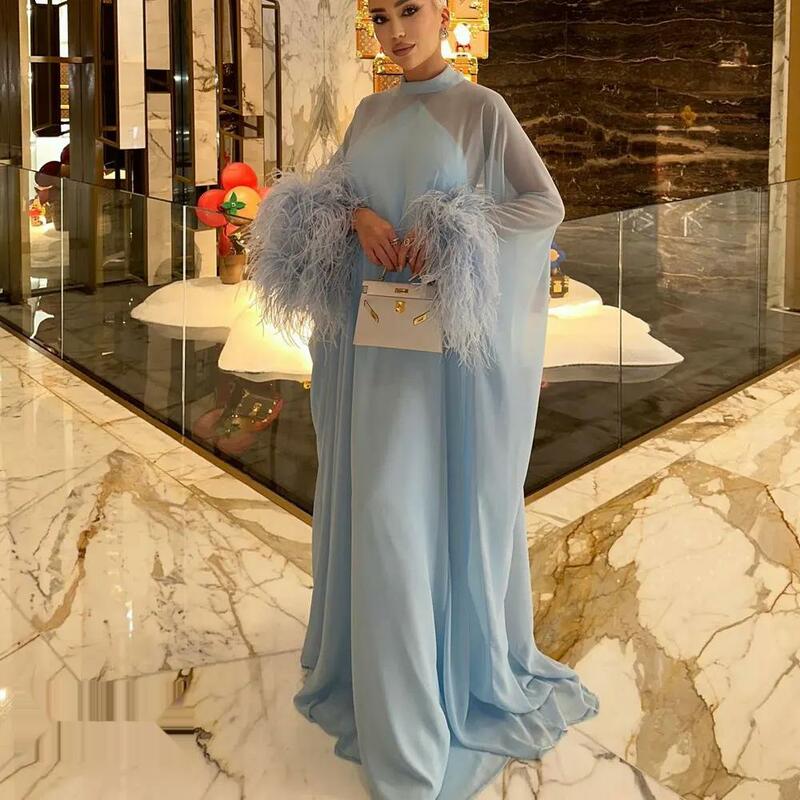 High Neck Prom Dress Full Sleeves With Floor Length Evening Dress Women Wedding Party Formal Gowns Arabia