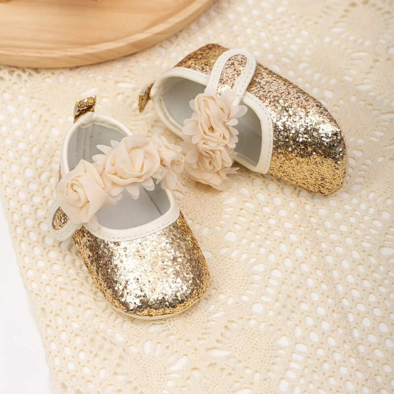 Baby Girl Shoes Party Cotton Bottom Non-slip Bling Newborns Infant Crib First Walkers Toddler Baby Shoes Flower Lace