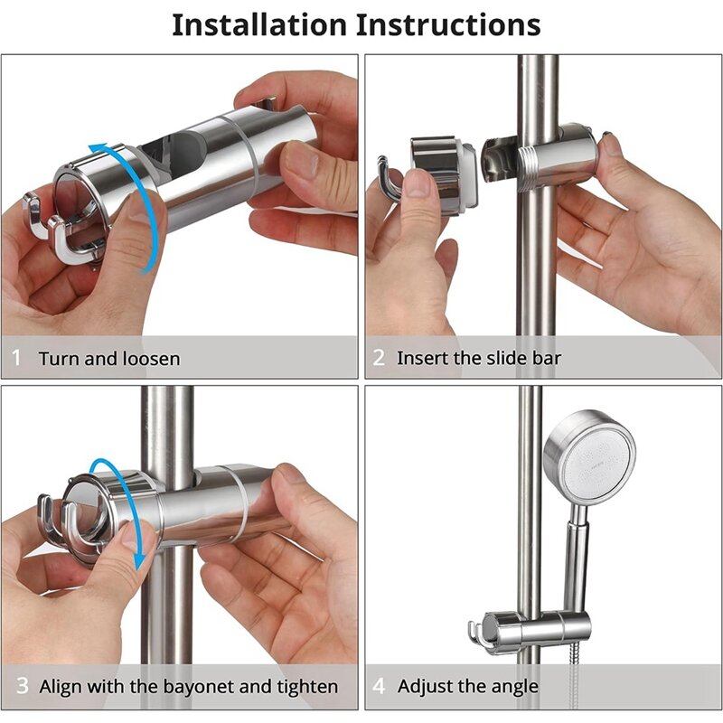 Adjustable Shower Holder 360° Rotatable Shower Holder With 2 Hooks Fit For Bathroom